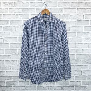 Club Monaco Men's Slim Fit Button up Shirt in Blue ginham check size Small